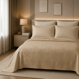100% cotton coverlet from the Textures Collection featuring breathable comfort, layered texture, and modern luxury bedroom styling
