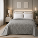 100% cotton coverlet from the Textures Collection featuring breathable comfort, layered texture, and modern luxury bedroom styling