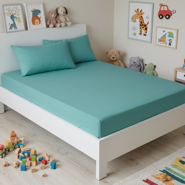 Colorful kids cotton fitted sheet set from the Core Collection featuring breathable cotton comfort and playful modern bedroom styling