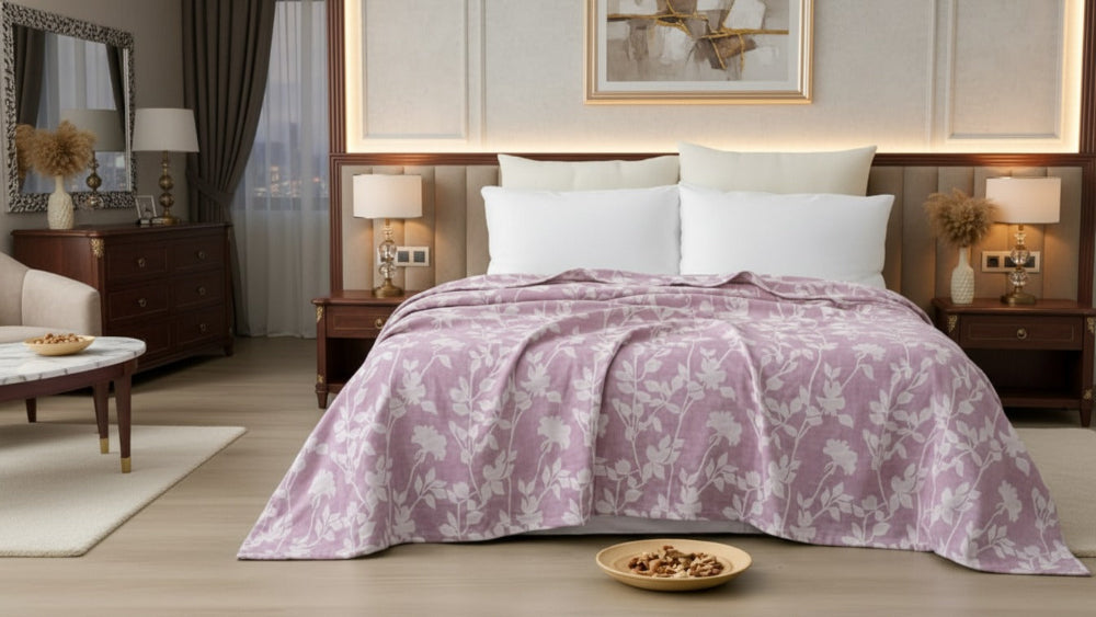 Premium cotton coverlet from the Core Collection styled in an elegant modern bedroom with breathable comfort and timeless neutral décor