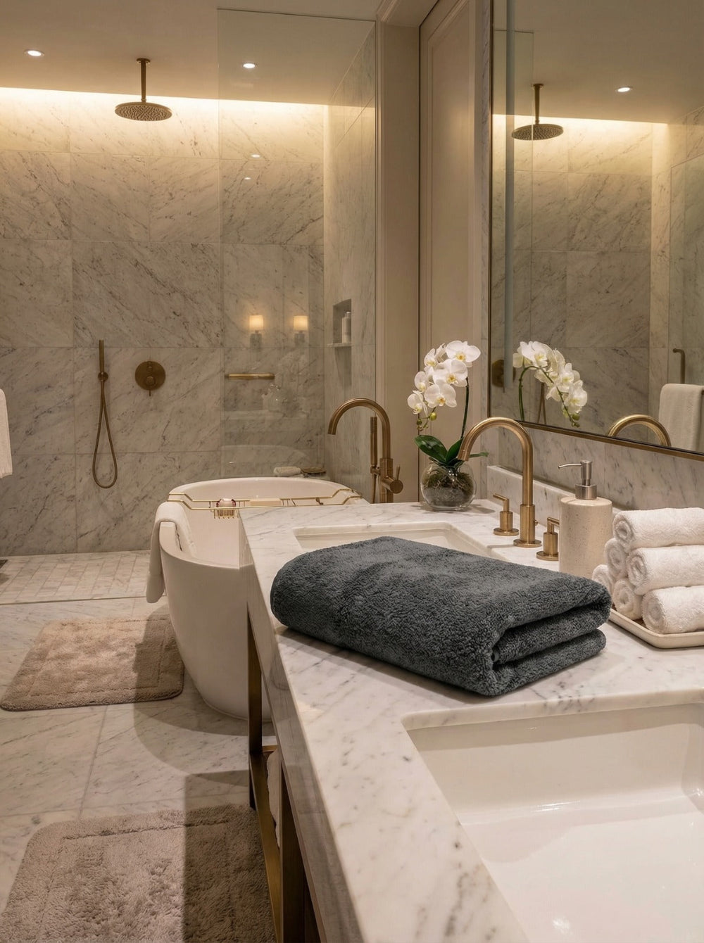 Soft 100% cotton towel from the Core Collection featuring plush absorbent texture and clean luxury bathroom styling