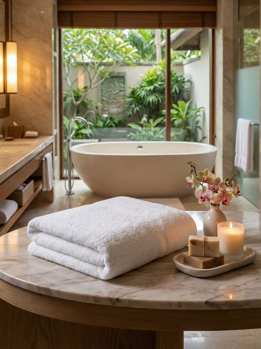 Soft 100% cotton towel from the Core Collection featuring plush absorbent texture and clean luxury bathroom styling