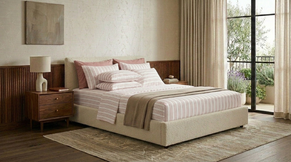 Cotton fitted sheet set from the Core Collection featuring soft breathable cotton, deep pocket fit, and clean minimalist bedroom styling