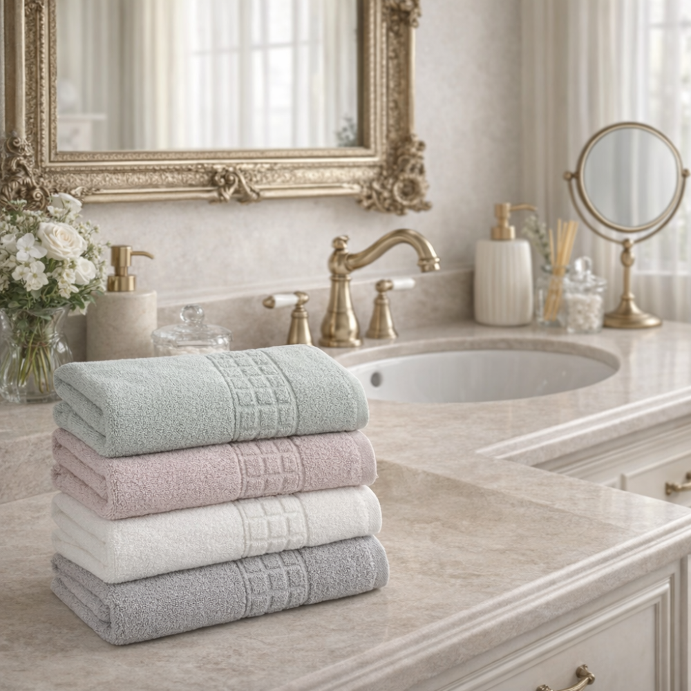 Cotton jacquard bath towel set from the Core Collection featuring soft absorbent texture and refined spa-inspired bathroom styling