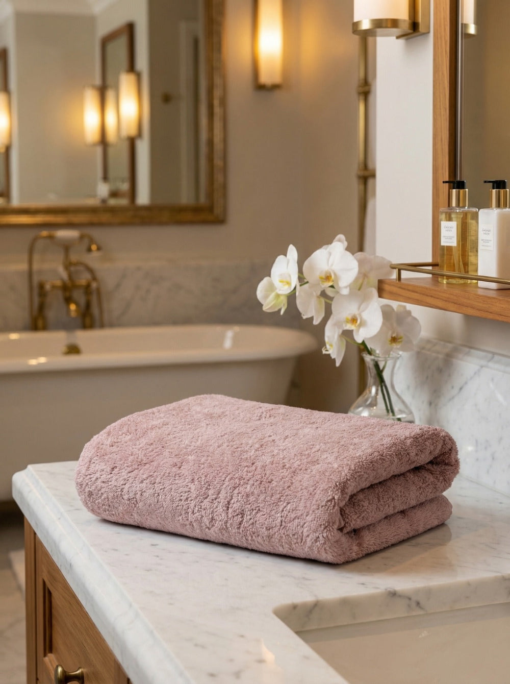 Soft 100% cotton towel from the Core Collection featuring plush absorbent texture and clean luxury bathroom styling