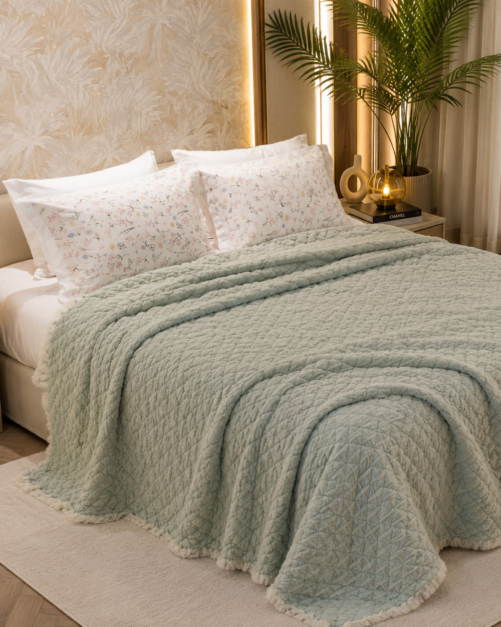 Premium textured 100% cotton coverlet from the Textures Collection featuring breathable comfort, layered texture, and refined modern luxury bedroom styling