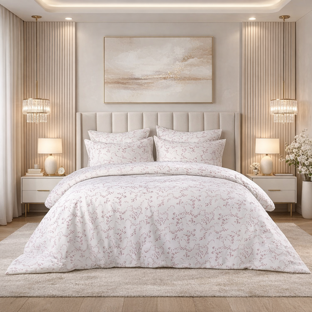 Kids floral cotton bedsheet set from the Core Collection featuring soft breathable fabric and playful modern bedroom styling