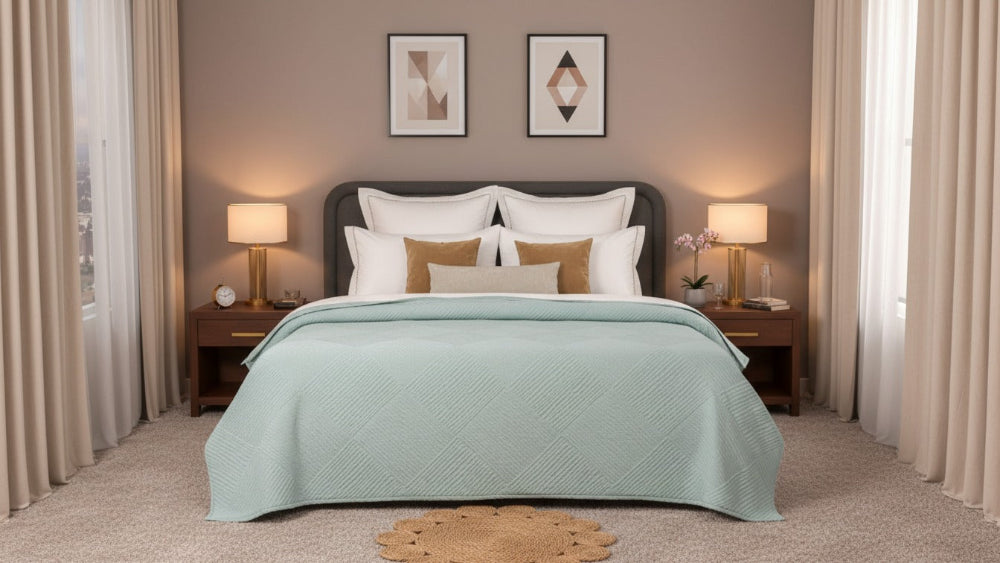 Textured microfiber coverlet set from the Textures Series featuring soft texture, matching pillowcases, and elegant modern bedroom styling