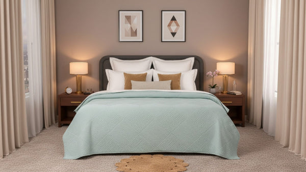 Textured microfiber coverlet set from the Textures Series featuring soft texture, matching pillowcases, and elegant modern bedroom styling