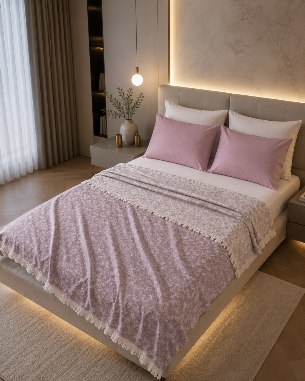 100% cotton coverlet from the Textures Collection featuring breathable comfort, subtle layered texture, and modern luxury bedroom styling