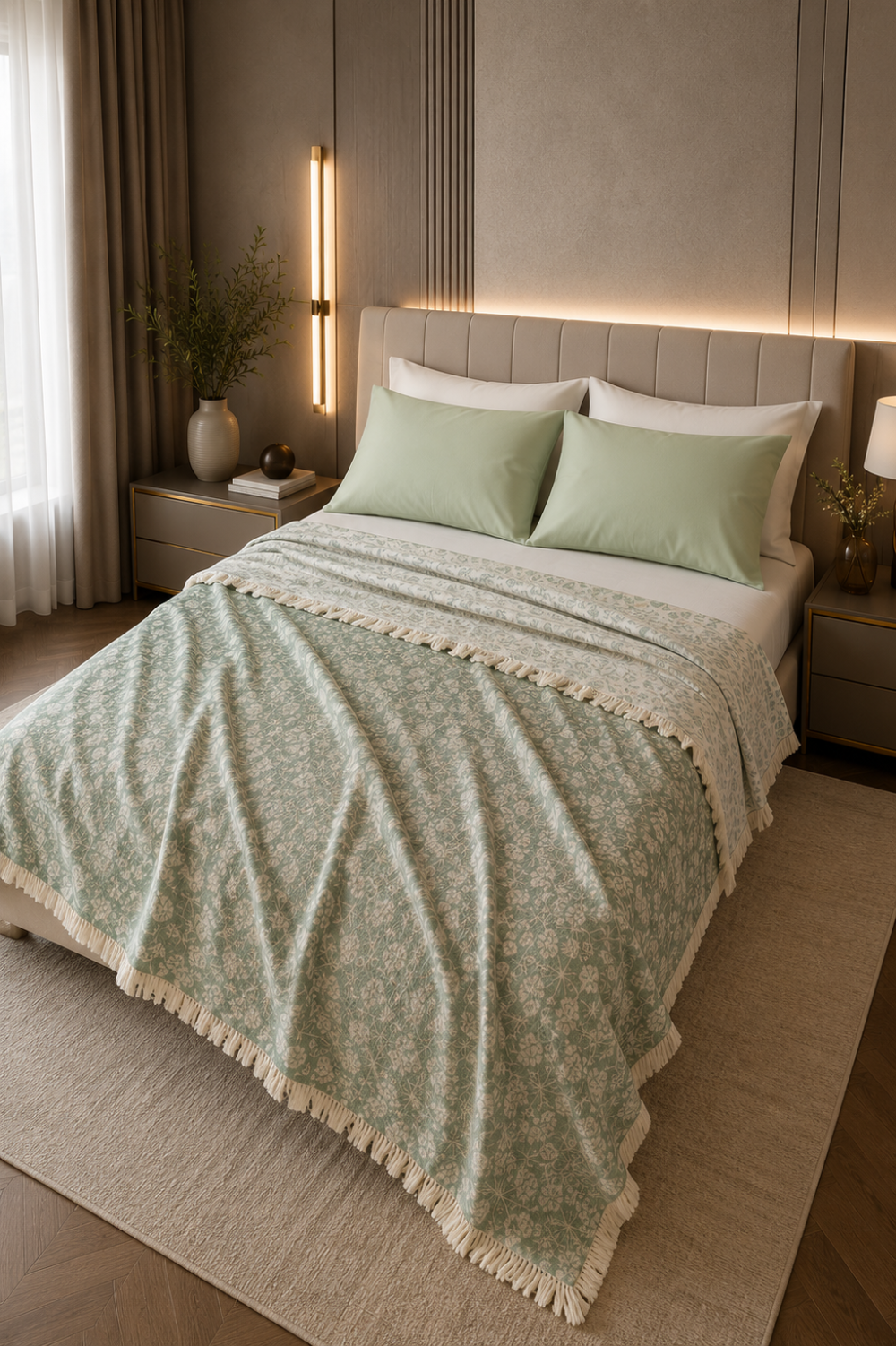 100% cotton coverlet from the Textures Collection featuring breathable comfort, subtle layered texture, and modern luxury bedroom styling