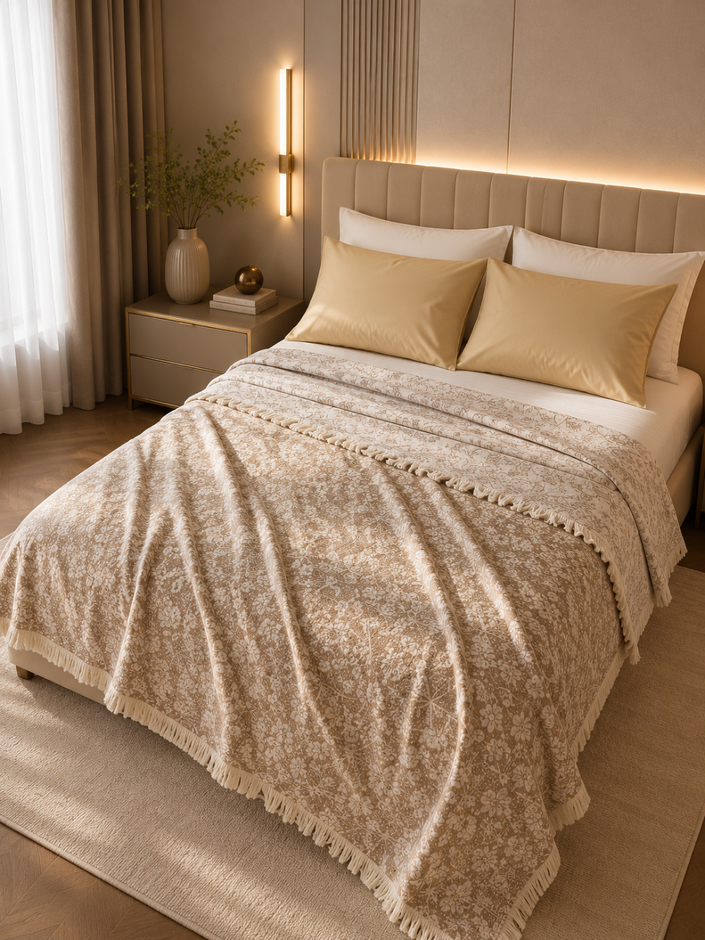 100% cotton coverlet from the Textures Collection featuring breathable comfort, subtle layered texture, and modern luxury bedroom styling