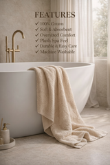Oversized 100% cotton bath sheet from the Core Collection featuring plush absorbent texture and refined spa-inspired bathroom styling