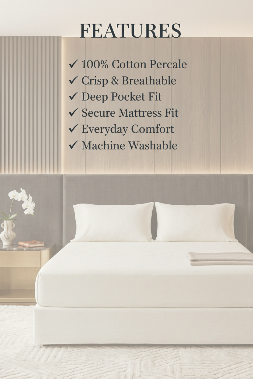 Percale 100% Cotton Fitted Sheet Set