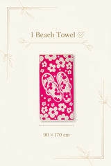 Bath towel with flip-flop and floral design on a pink background