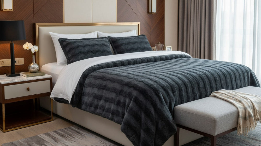 Waffle Blanket Set from the Signature Collection featuring rich waffle texture, plush comfort, and elegant bedroom styling