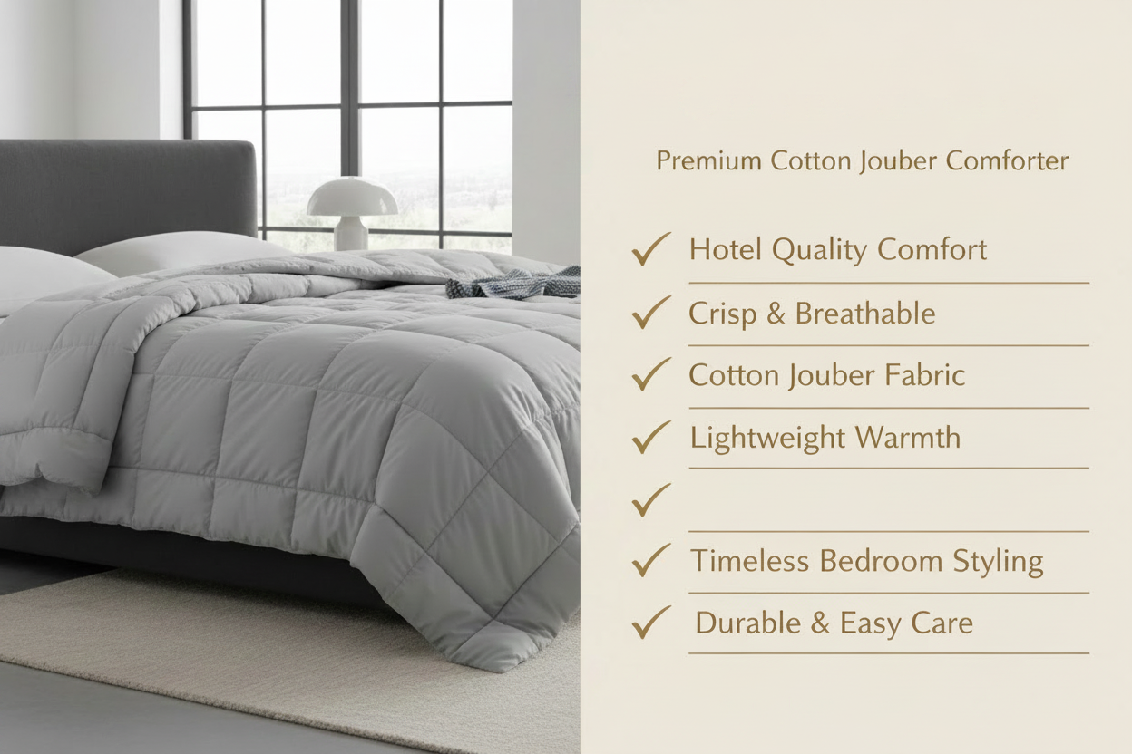 Gray bed with white bedding in a modern bedroom setting