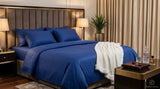 100% cotton stripe bed sheet set from the Textures Series featuring elegant woven texture, breathable comfort, and modern bedroom styling