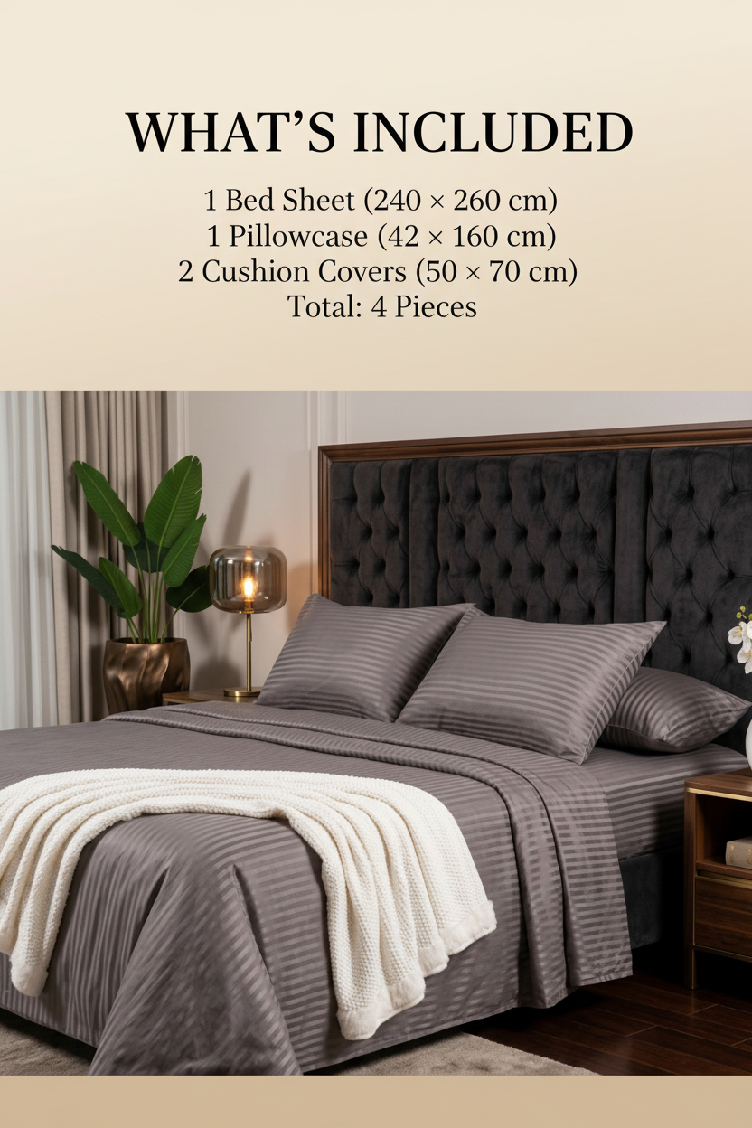 Hotel Style 100% Cotton Bed Sheet Set – Stripe Design